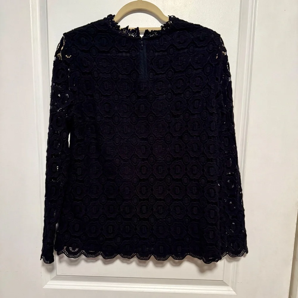 J. McLaughlin Black Cotton Eyelet Lace Top Size Large‎